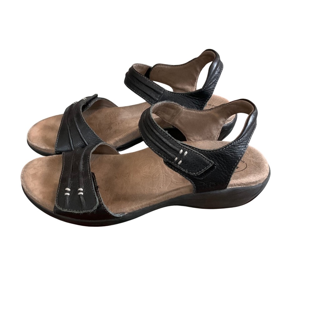 Taos Sandals Women Size 9 Black Leather Adjustable Strap Comfort Walking Shoes